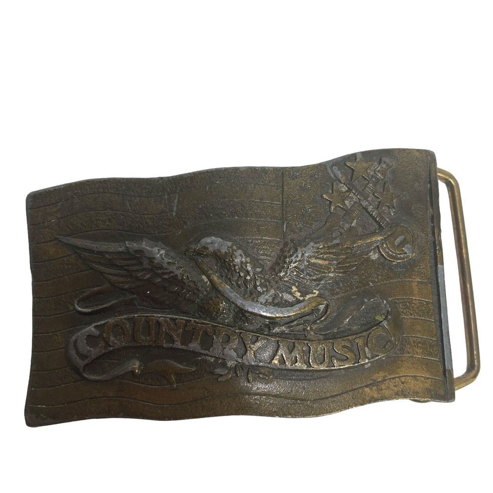 Vtg Country Music Indiana Metal Craft Belt Buckle 1977 L 98 Eagle Guitar Banjo‎